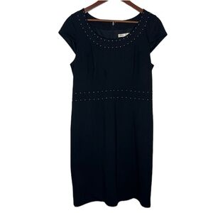 Cleo midi black studded office dress capped short sleeve size 10 petite stretch